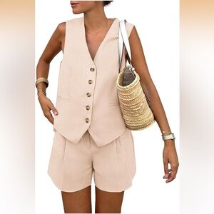 PRETTYGARDEN 2 Piece Outfits Summer Sleeveless Matching Vest Set NEW Women Sz L